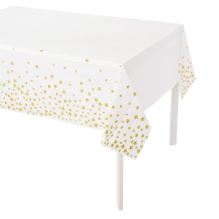 Скатерть одноразовая, Звезды, Белый/Золото, 137*274 см, 1 шт.