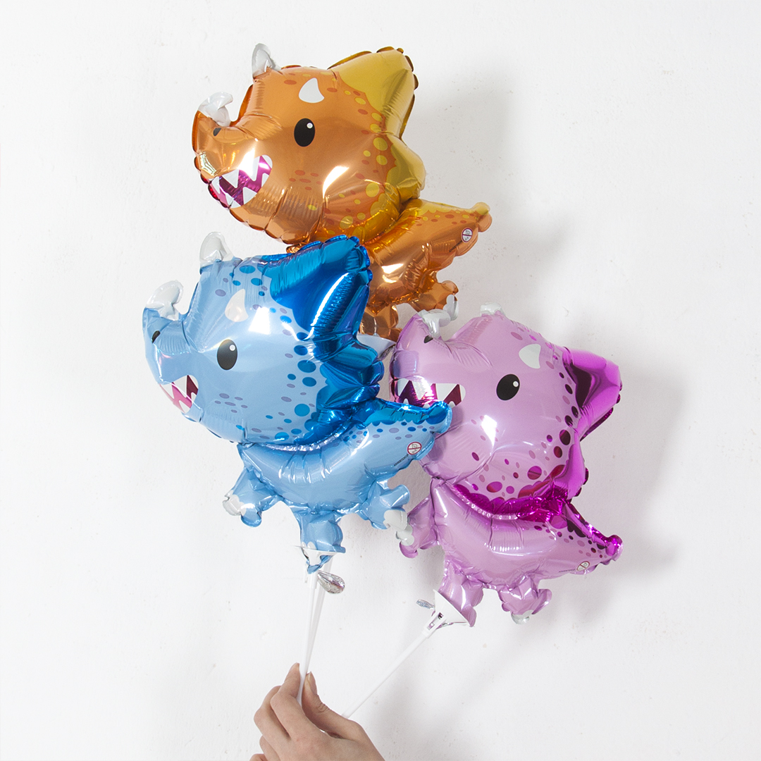 Шар (14''/36 см) Мини-фигура, Динозаврик Трицератопс, Розовый, 1 шт.