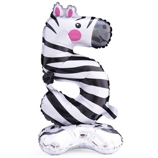 Шар (23''/58 см) Цифра на подставке, 5 Зверята, Зебра, 1 шт. в уп.