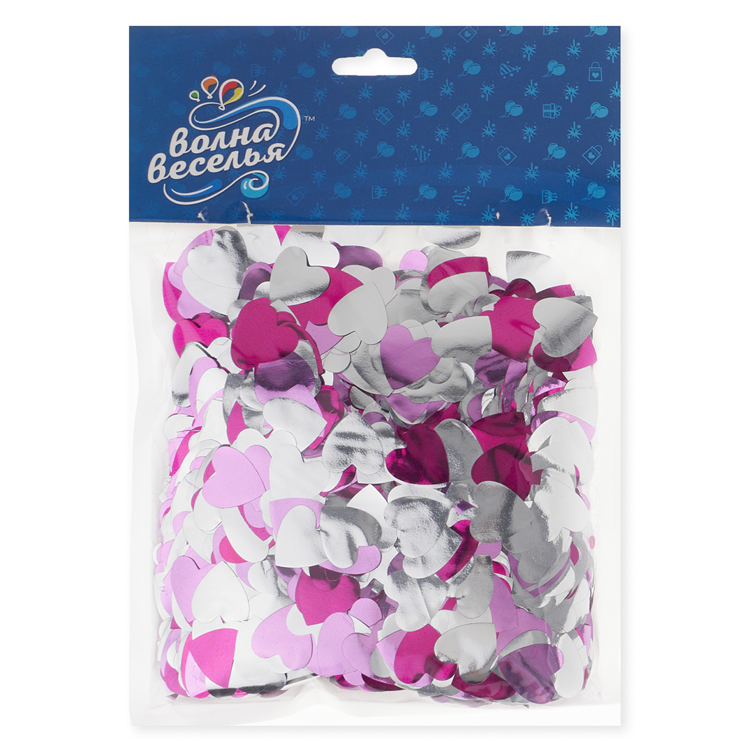 Конфетти фольга Сердце, Розовый микс, Металлик, 1,5 см, 50 г.