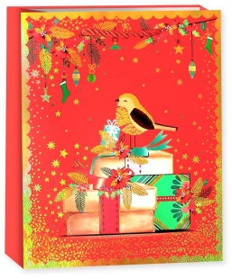 Пакет подарочный, 210гр, Чудесный Новый Год, Дизайн №4, Красный, Металлик, 32*26*10 см, 1 шт.