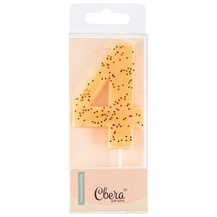 Свеча Цифра, 4, Кремовый, с блестками, 4,3*7,5 + 4,5 см, 1 шт. с держат.