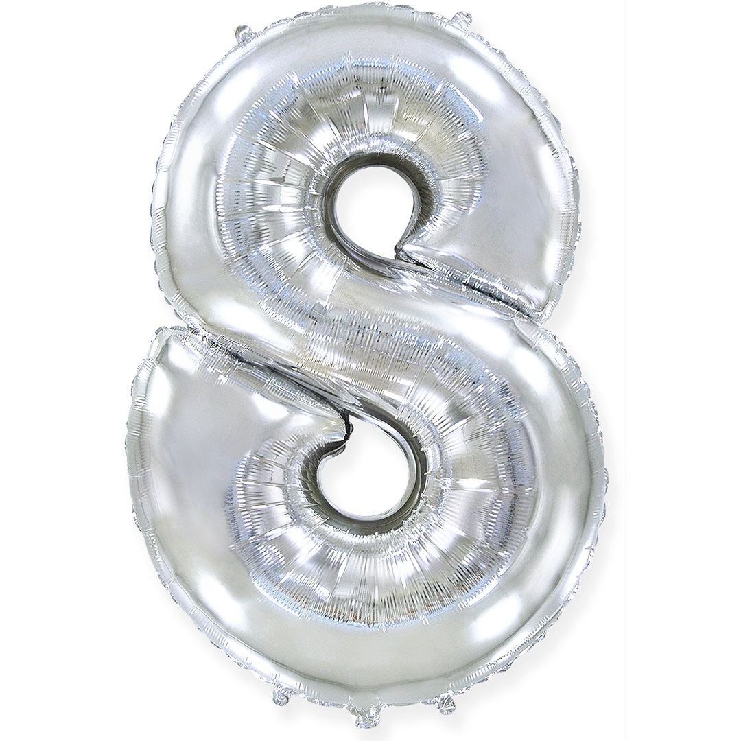 Шар (40''/102 см) Цифра, 8, Серебро, 1 шт. в уп.