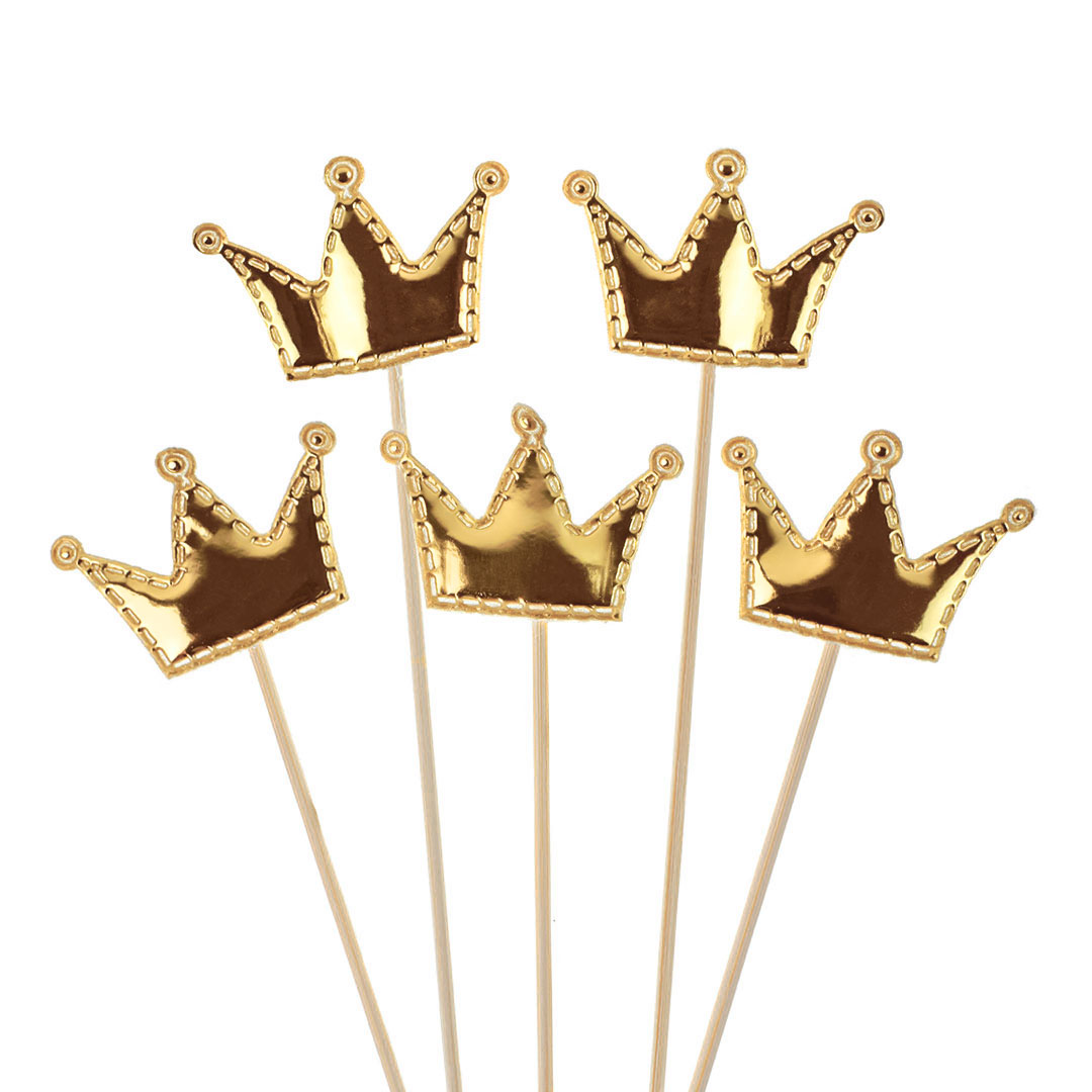 Пики Топперы, Короны, Золото, Металлик, 12 см, 5 шт.
