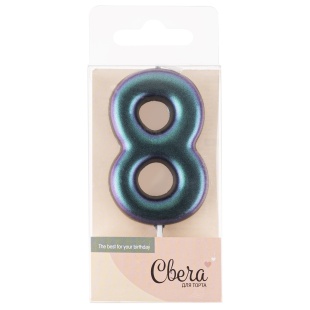 Свеча Цифра, 8, Фантом, Хамелеон, 4*6 + 2,5 см, 1 шт. с держат.