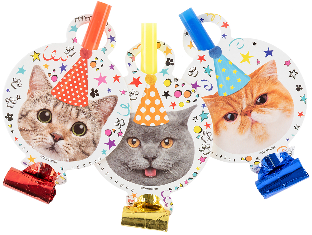 Карнавальные язычки гудки, Котики, 11 см, 6 шт. в упак. 