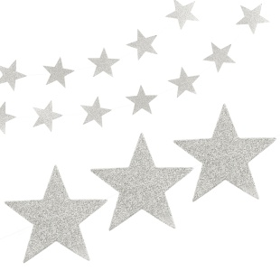 Гирлянда-подвеска Звезда, Серебро, с блестками, 200 см, 7 см*20 шт, 1 упак.