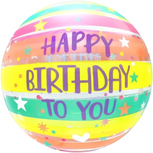 Шар (20''/51 см) Сфера, Deco Bubble, С Днем Рождения! (яркие полосы), Прозрачный, Кристалл, 1 шт. в 
