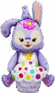 Шар 3D (37''/94 см) Фигура, Зайка с кексиком, Сиреневый, 1 шт. в уп.
