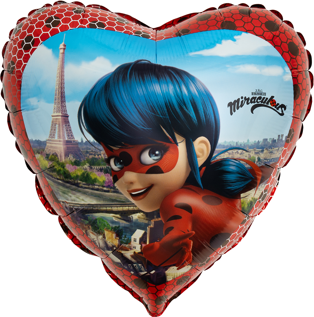 Шар (18''/46 см) Сердце, Леди Баг, Красный, 1 шт.