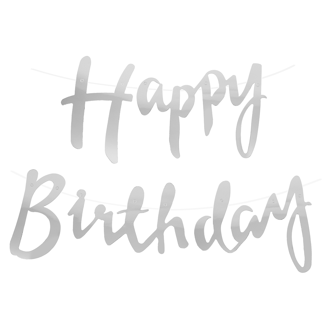 Гирлянда Happy Birthday (курсив), Серебро, Металлик, 500 см, 1 упак.