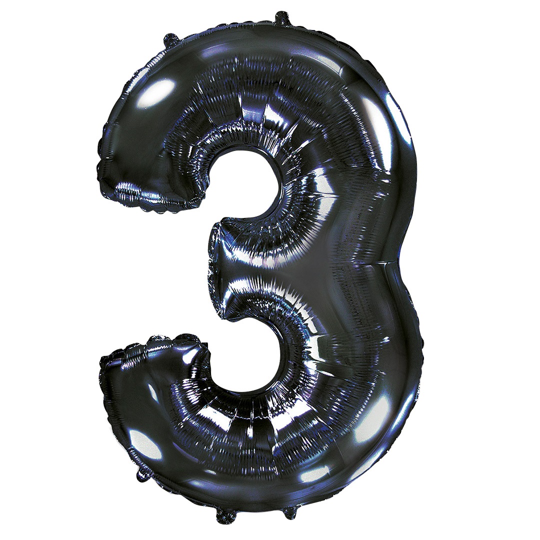 Шар (40''/102 см) Цифра, 3, Черный, 1 шт. в уп.