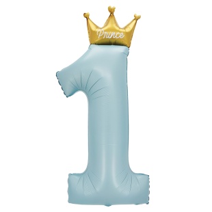 Шар (49''/124 см) Цифра, 1 Золотая корона, Голубой, 1 шт. в уп.