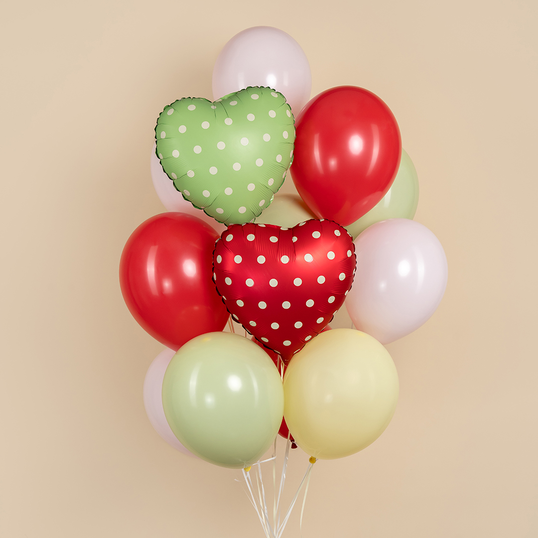 Шар (18''/46 см) Сердце, Горошек, Мятный, Сатин, 1 шт.