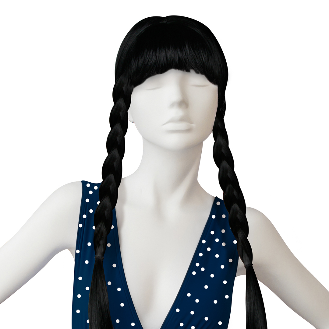 Парик карнавальный, 200 гр, Уэнсдей, Черный, 1 шт. в упак. 