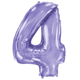 Шар (40''/102 см) Цифра, 4, Сиреневый, 1 шт. в уп.