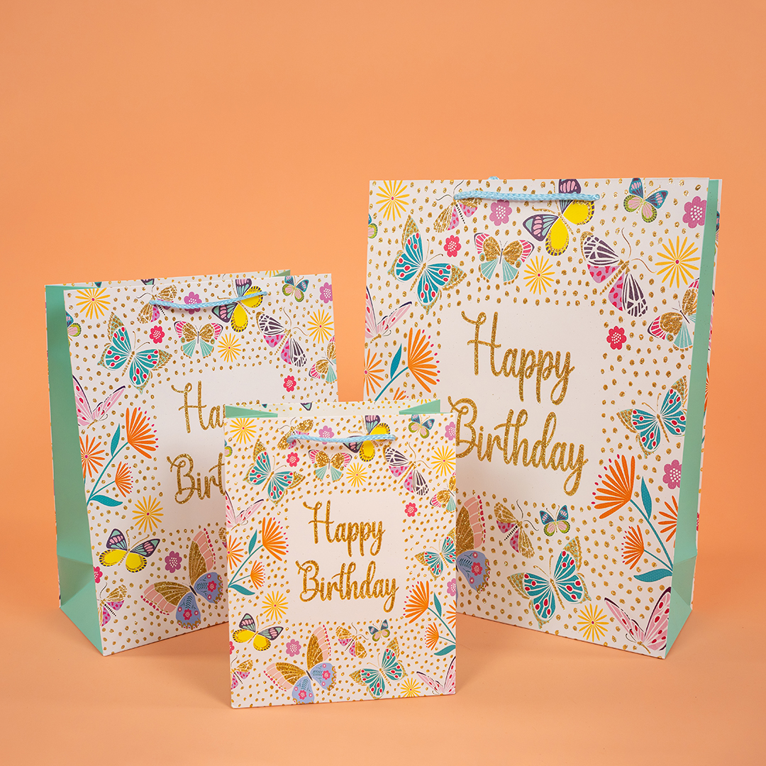 Пакет подарочный, Happy Birthday, Лето, Дизайн №1, с блестками, 41*31*12 см, 1 шт.