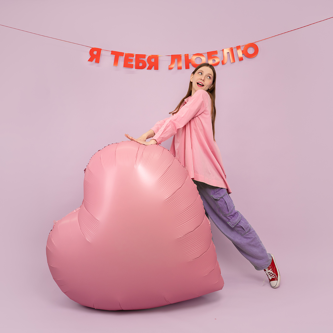 Шар (68''/173 см) Сердце, Светло-розовый, Сатин, 1 шт. в уп.