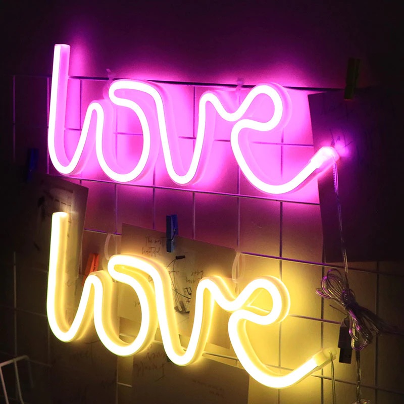 Световая надпись Love, 13*35 см. Розовый, 1 шт.