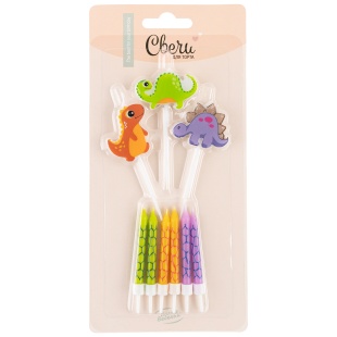 Свечи Фигура, Динозаврики, Ассорти, 6 см, 9 шт. с держат.