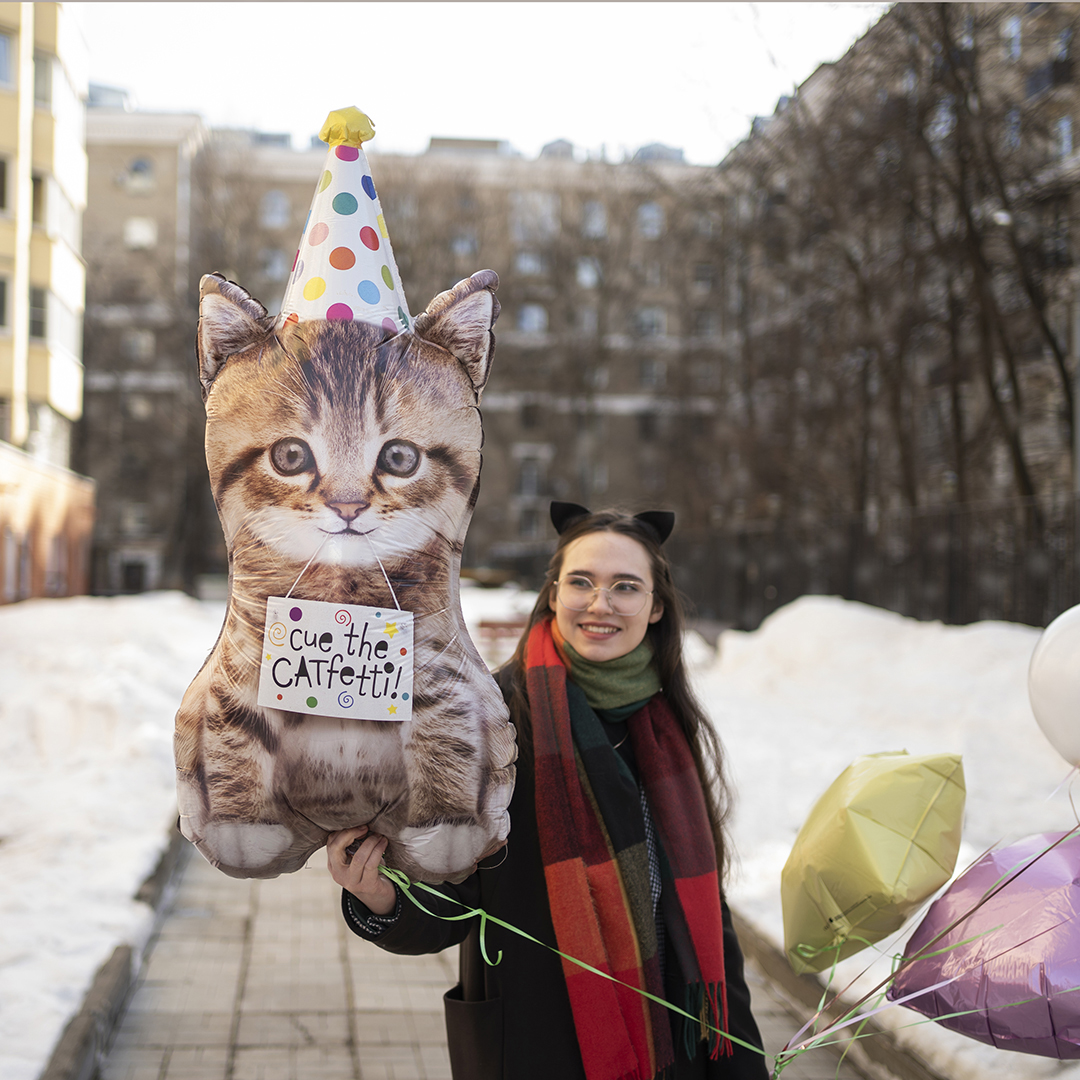 Шар (36''/91 см) Фигура, Котенок в колпаке, 1 шт.
