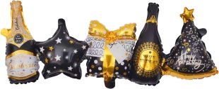 Шар Гирлянда (41''/104 см) Фигура, С Днем Рождения, Стильный микс, Черный/Золото, 2 шт. в уп.