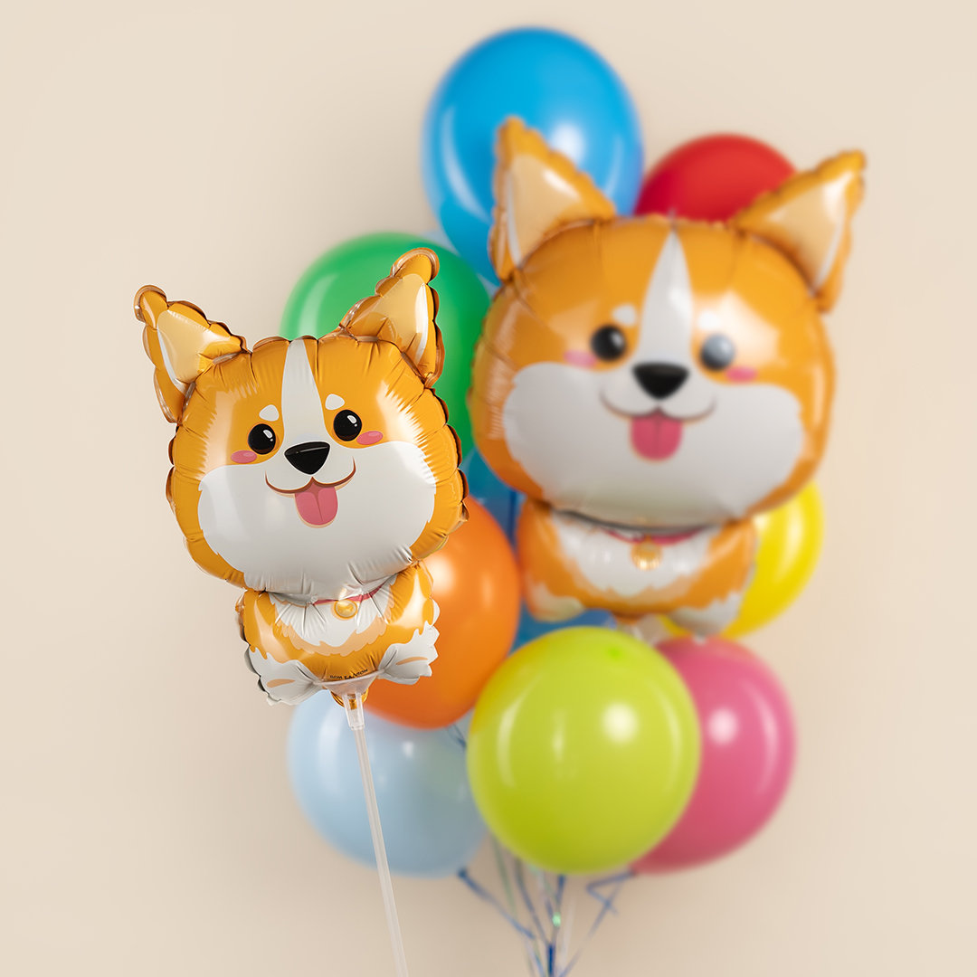 Шар с клапаном (15''/38 см) Мини-фигура, Корги, 5 шт. в уп.