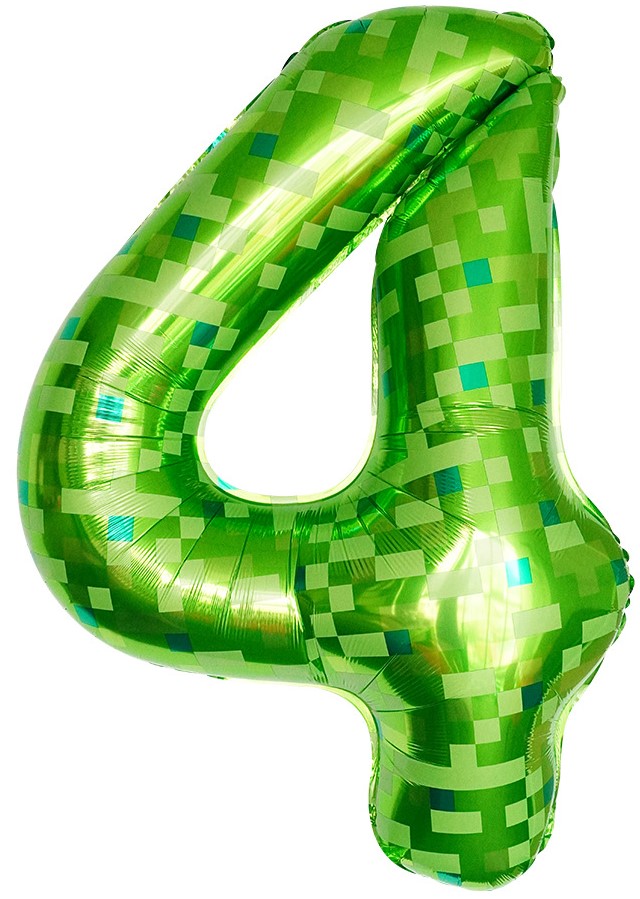 Шар (40''/102 см) Цифра, 4 Пиксели, Зеленый, 1 шт. в уп.