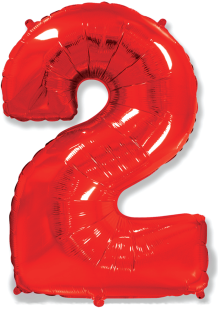 Шар (40''/102 см) Цифра, 2, Красный, 1 шт. в уп.