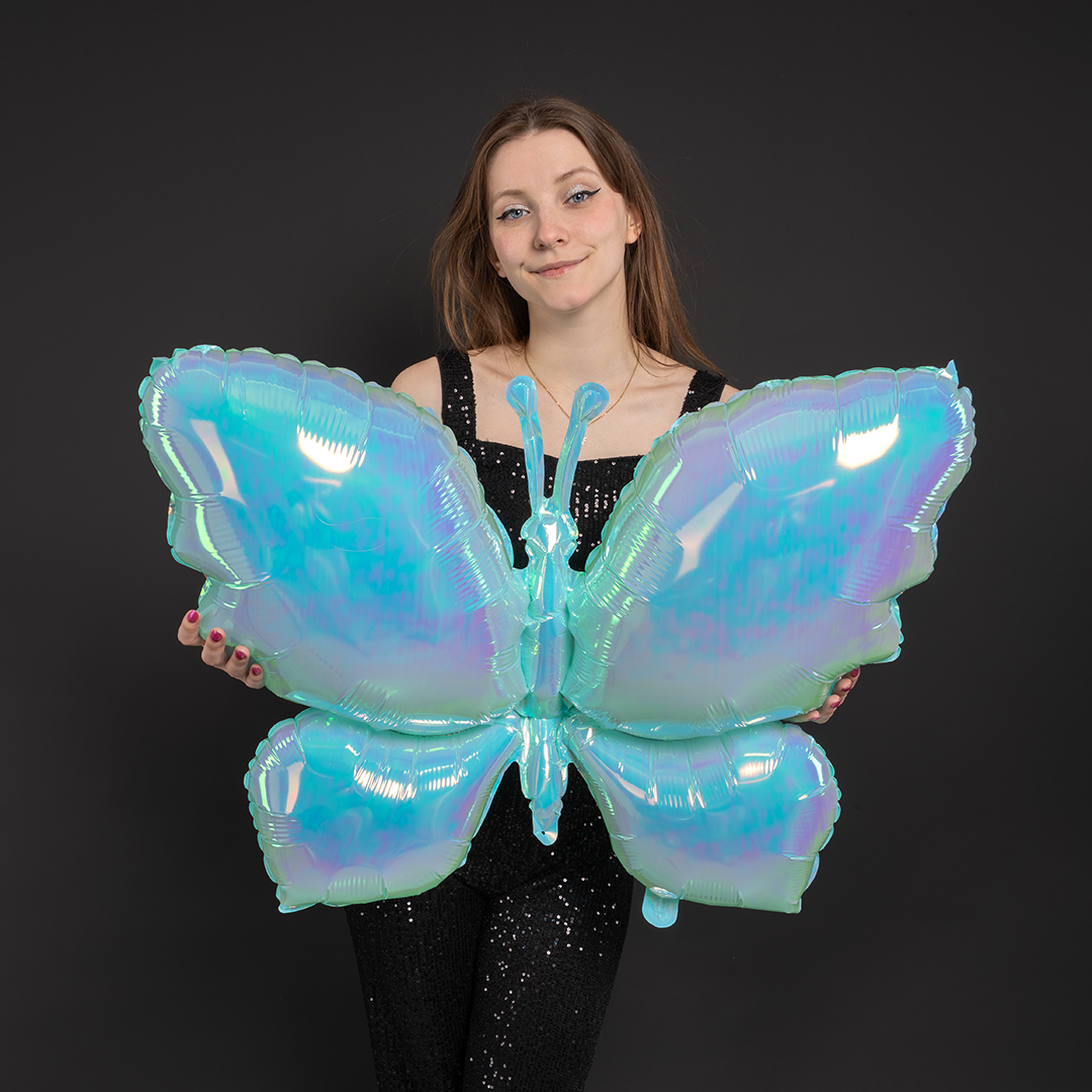 Шар (38''/97 см) Фигура, Бабочка (надув воздухом), Голубой, Хамелеон, 1 шт. в уп.