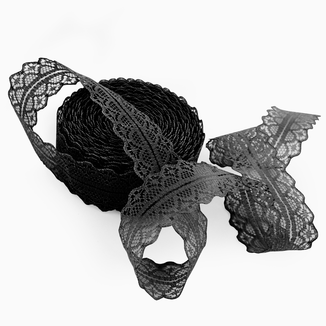 Декоративная лента (3 см*10 м) Тонкое Кружево, Черный, 1 шт.