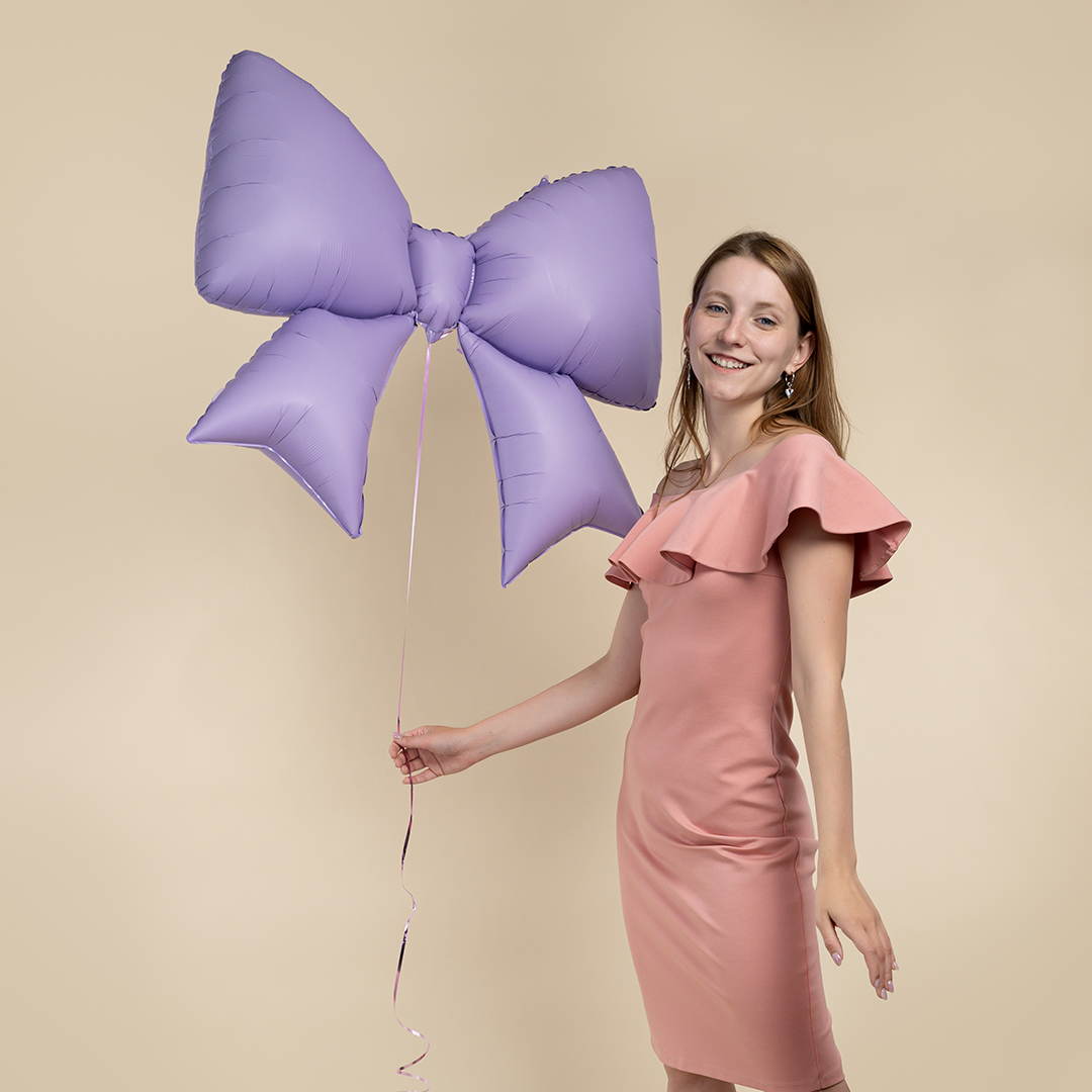 Шар (39''/99 см) Фигура, Бант, Сиреневый, Сатин, 1 шт. в уп.