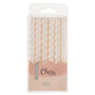 Свечи Спирали, Белый, Перламутр, 0,8*7,5 + 2,5 см, 6 шт. с держат.