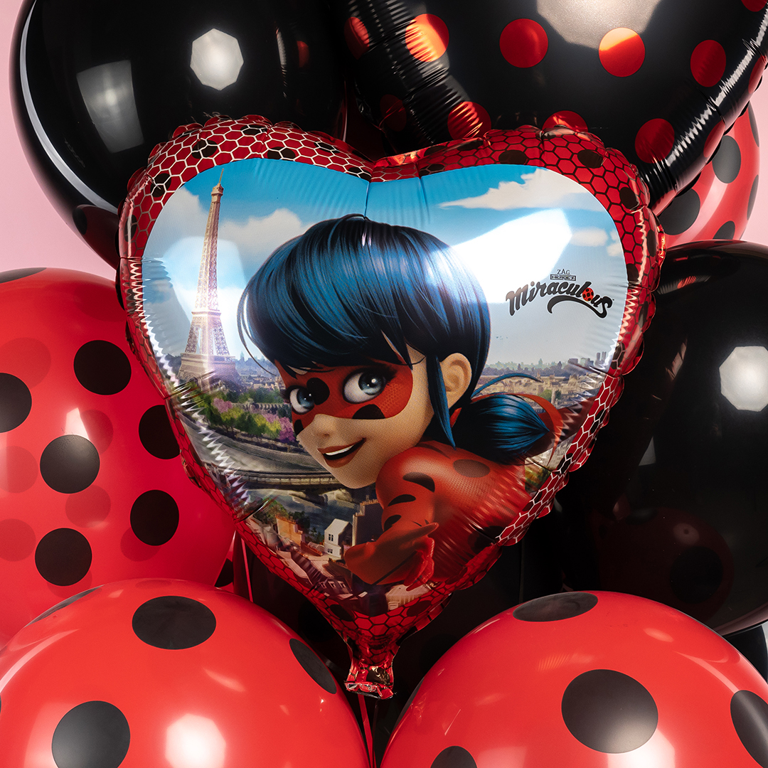 Шар (18''/46 см) Сердце, Леди Баг, Красный, 1 шт.