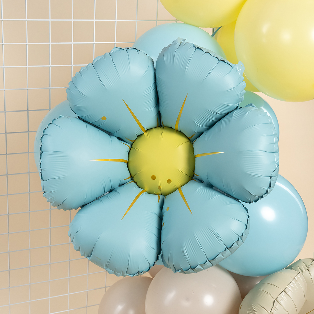 Шар (25''/64 см) Цветок, Ромашка (надув воздухом), Голубой, Сатин, 1 шт.