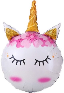 Шар (32''/81 см) Фигура, Голова, Сказочный Единорог - Золотой рог, 1 шт.