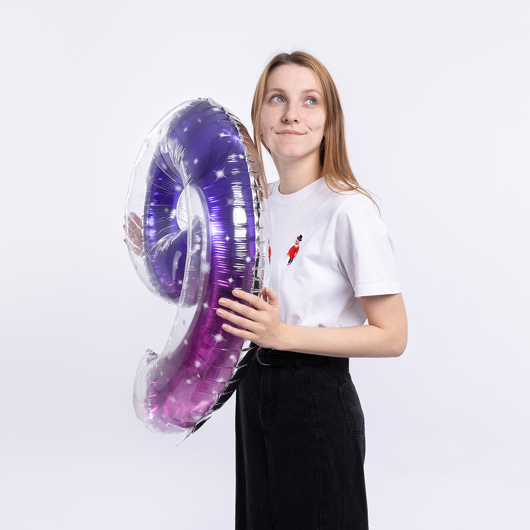 Шар (34''/86 см) Цифра, 9 Сияющий космос, Сиреневый, Градиент, 1 шт. в уп.