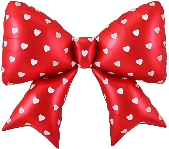 Шар (38''/97 см) Фигура, Бант, Сердечки, Красный, 1 шт.
