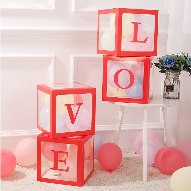 Набор коробок для шаров, Love, Красный, 30*30*30 см, 4 шт. в упак. 