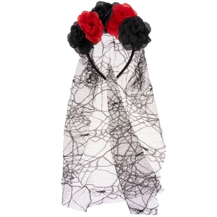 Ободок, Цветы на Хэллоуин (с фатой), Красный/Черный, 1 шт. 