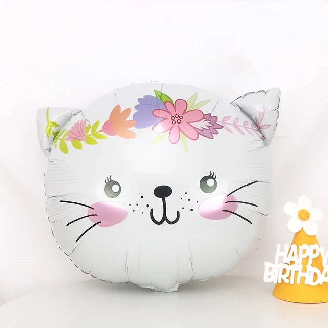Шар (23''/58 см) Фигура, Котенок в цветах, Белый, 1 шт.