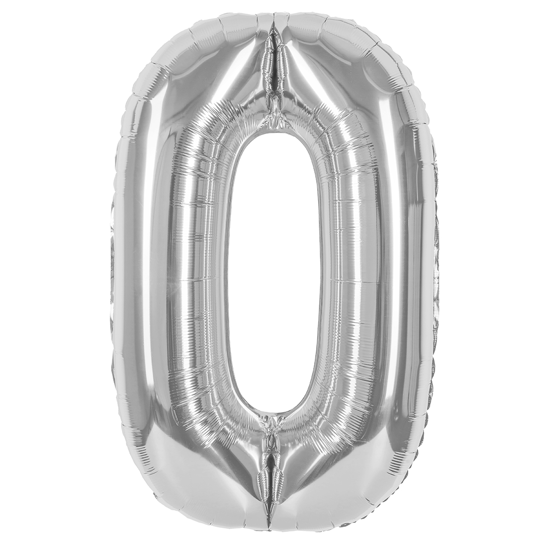 Шар (40''/102 см) Цифра, 0, Серебро, 1 шт. в уп.