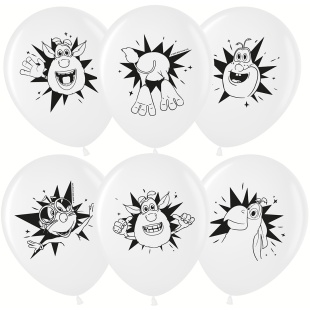 Шар (12''/30 см) Буба и друзья, Белый, пастель, 4 ст, 25 шт.