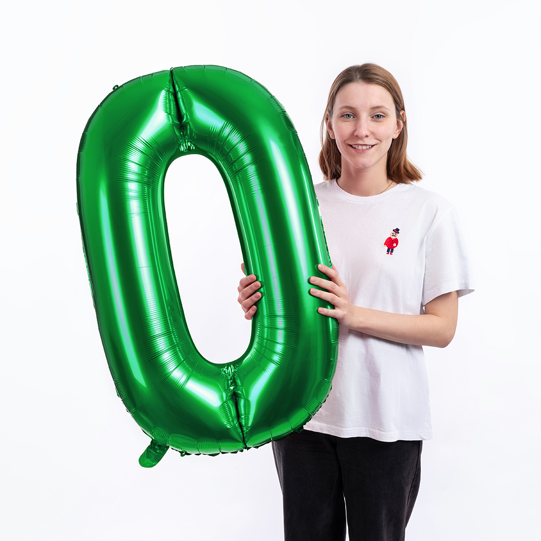 Шар (40''/102 см) Цифра, 0, Зеленый, Металлик, 1 шт. в уп.
