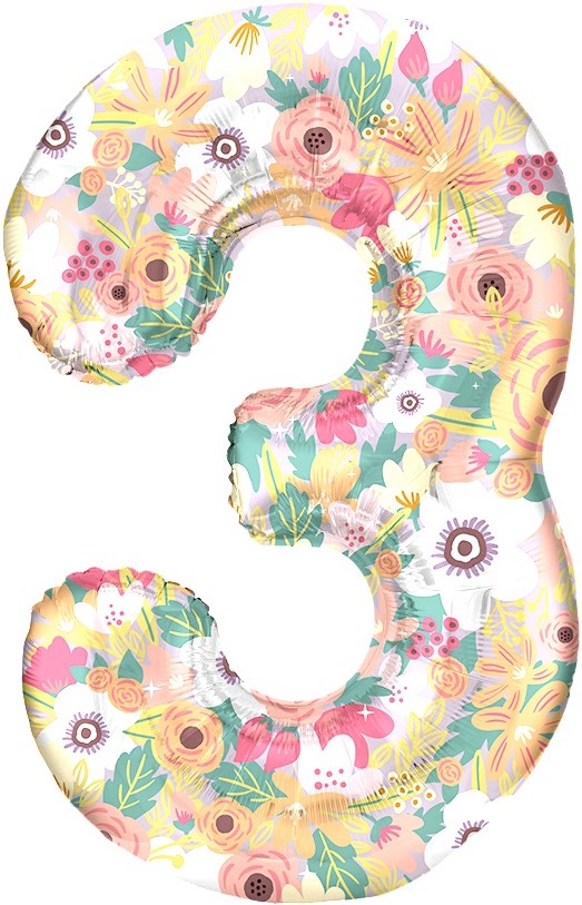 Шар (34''/86 см) Цифра, 3 Цветочный вальс, 1 шт. в уп.