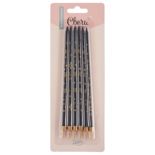 Свечи Золотые звезды, Черный, Металлик, 0,6*15 см, 6 шт. с держат.