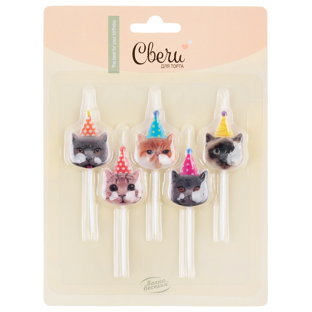 Набор свечей Фигура, Котики, 6 см, 5 шт. с держат.