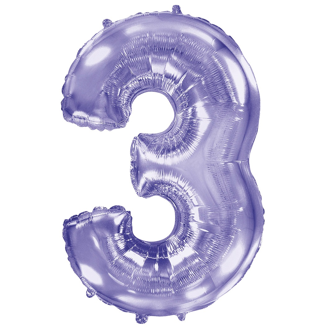 Шар (40''/102 см) Цифра, 3, Сиреневый, 1 шт. в уп.