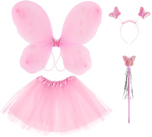 Набор (ободок, крылья, юбочка, волшебная палочка), Фея Бабочка, Розовый, с блестками, 46*40 см, 1 шт