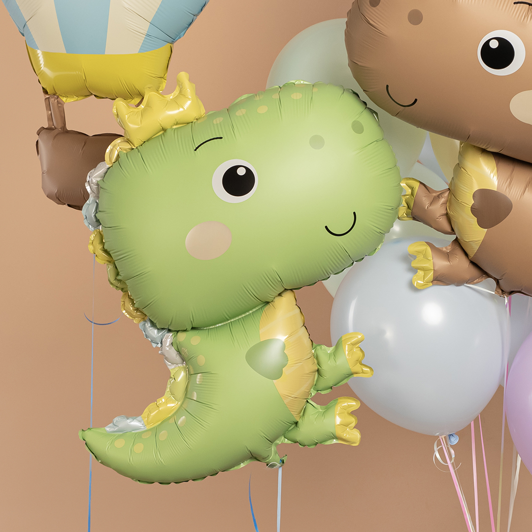 Шар (31''/79 см) Фигура, Динозаврик в короне, Светло-зеленый, Сатин, 1 шт.